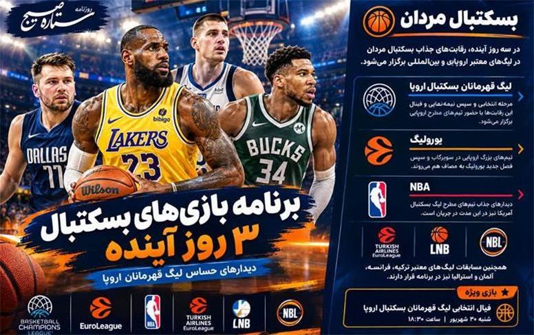 برنامه بازی‌های بسکتبال ۳ روز آینده؛ دیدارهای حساس لیگ قهرمانان اروپا