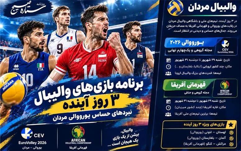 برنامه بازی‌های والیبال ۳ روز آینده؛ نبردهای حساس یورووالی مردان