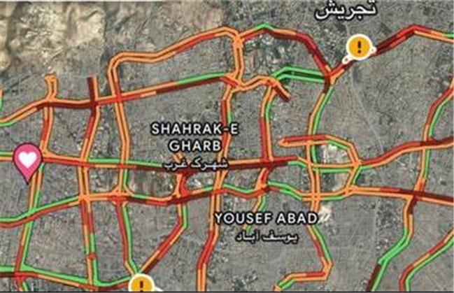 نقشه ترافیکی صبح امروز تهران/ همه جا قرمز