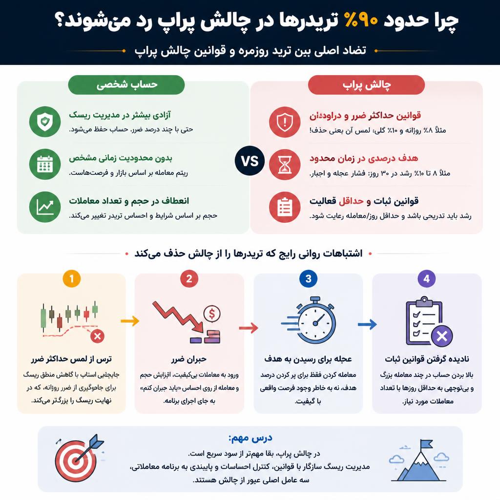 چرا حدود ۹۰٪ تریدرها در چالش پراپ رد میشوند؟