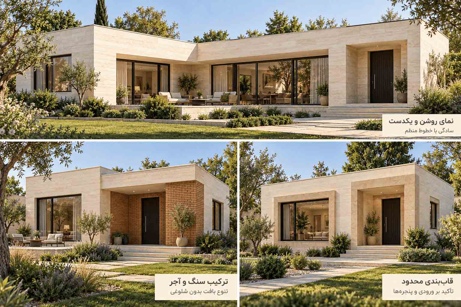 نمای سنگ ساختمان یک طبقه ساده
