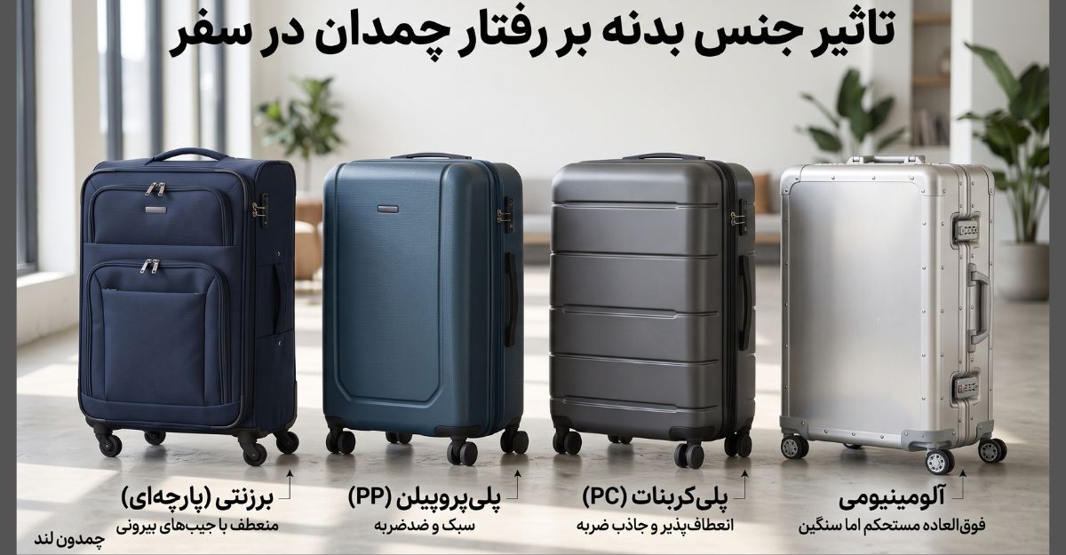 جنس بدنه تعیین می‌کند چمدان در مسیر چه رفتاری داشته باشد