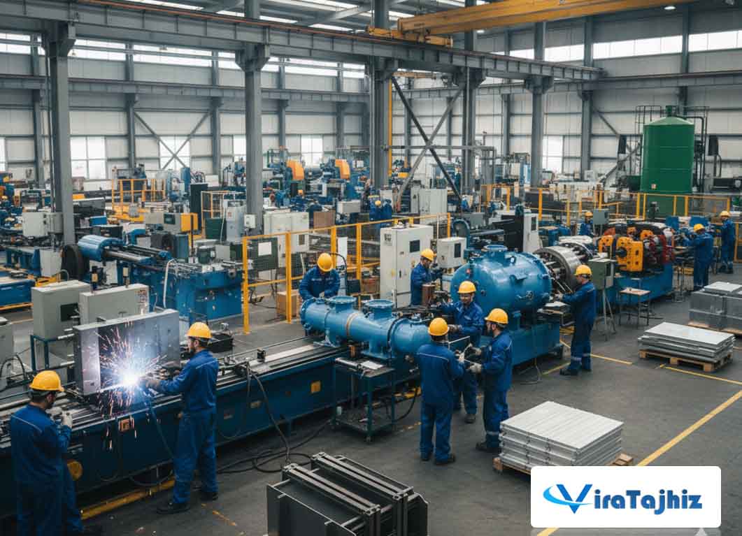 نمایی از مجموعه‌ای از انواع مبدل‌های حرارتی، رادیاتورهای صنعتی و اویل کولرهای سفارشی در مرحله تست و کنترل کیفیت نهایی.